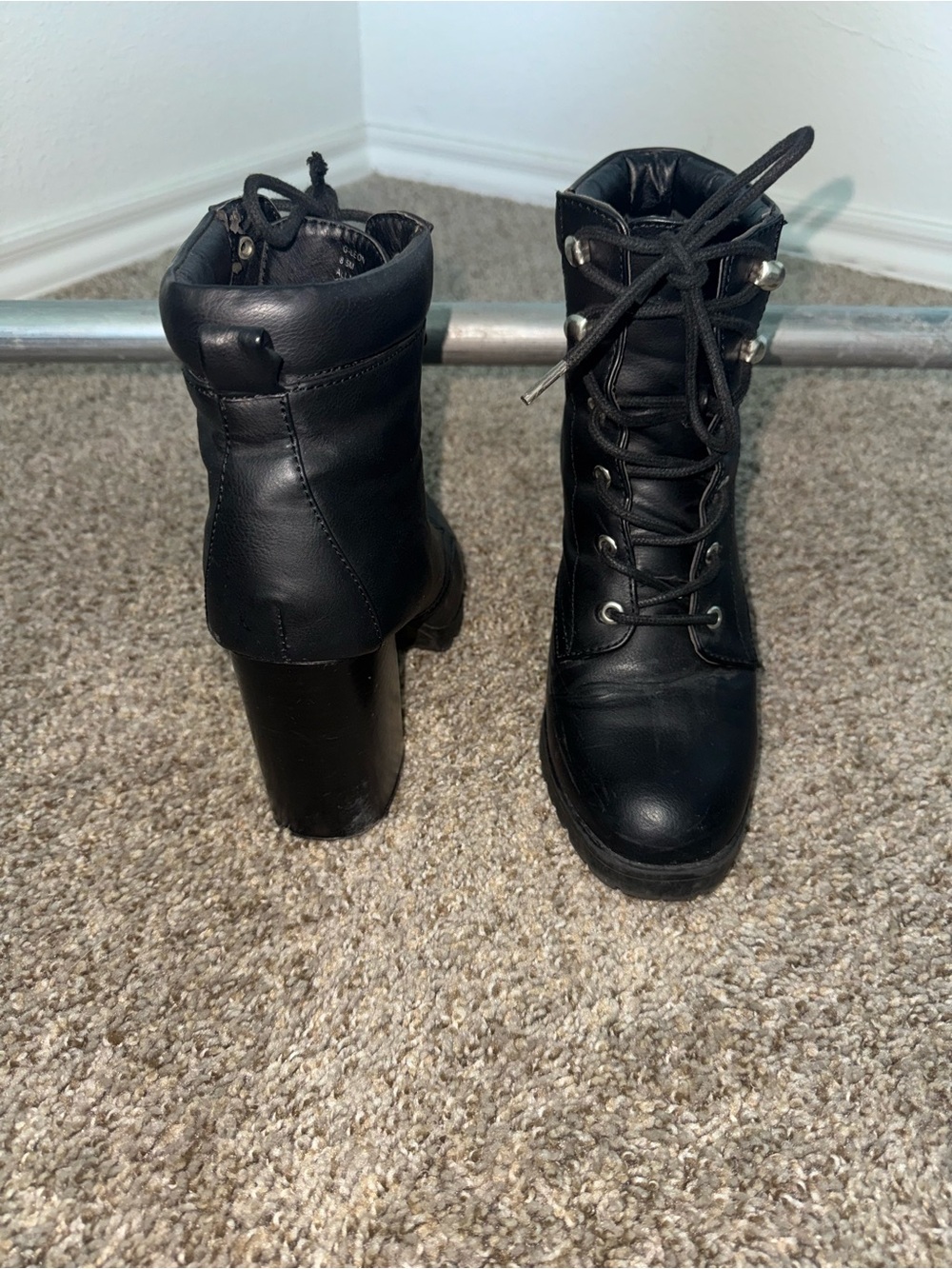 Madden Girl Black Lace-Up Block Heel Combat Boots - Picture 2 of 4